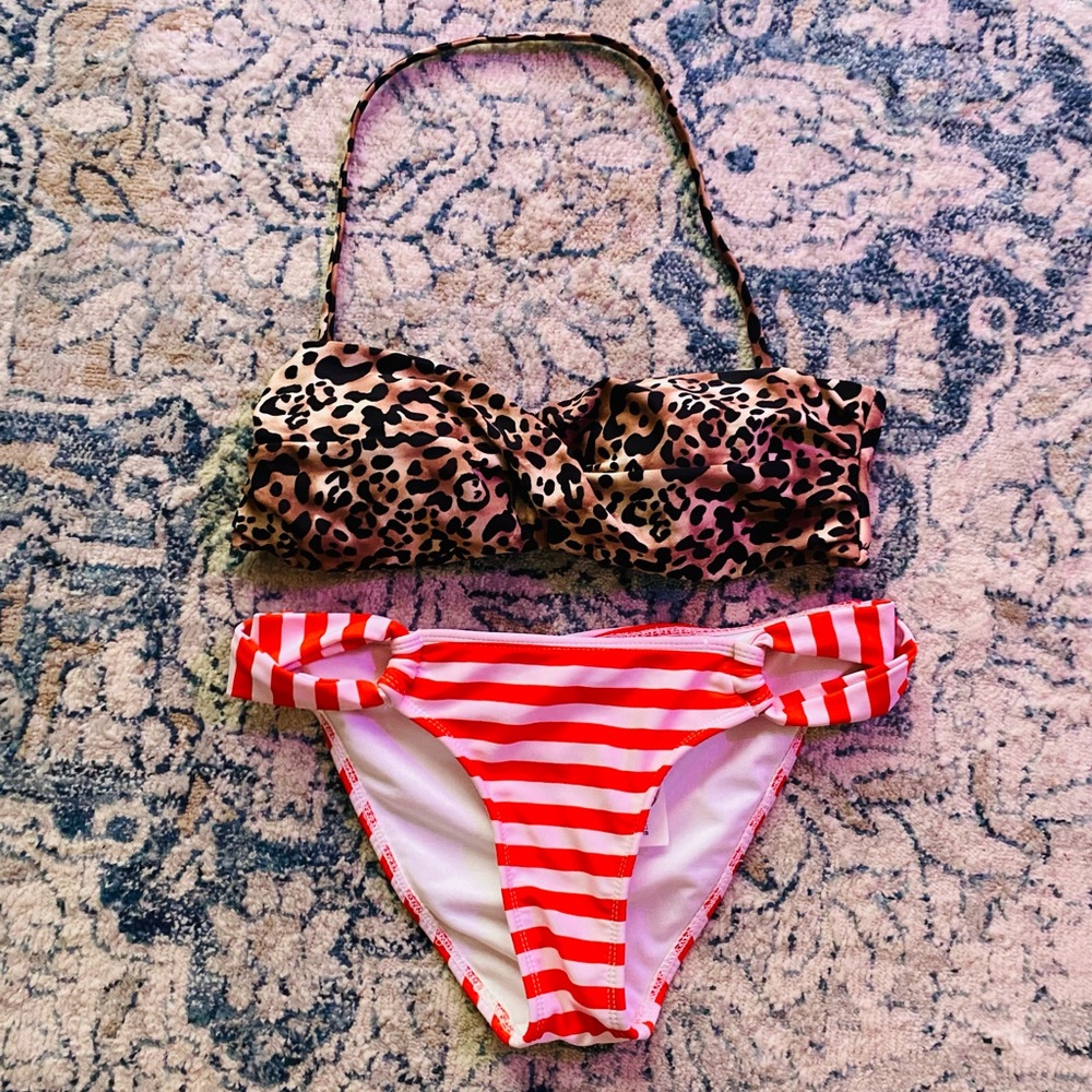 Forever 21 Leopard and Striped Bikini Small
